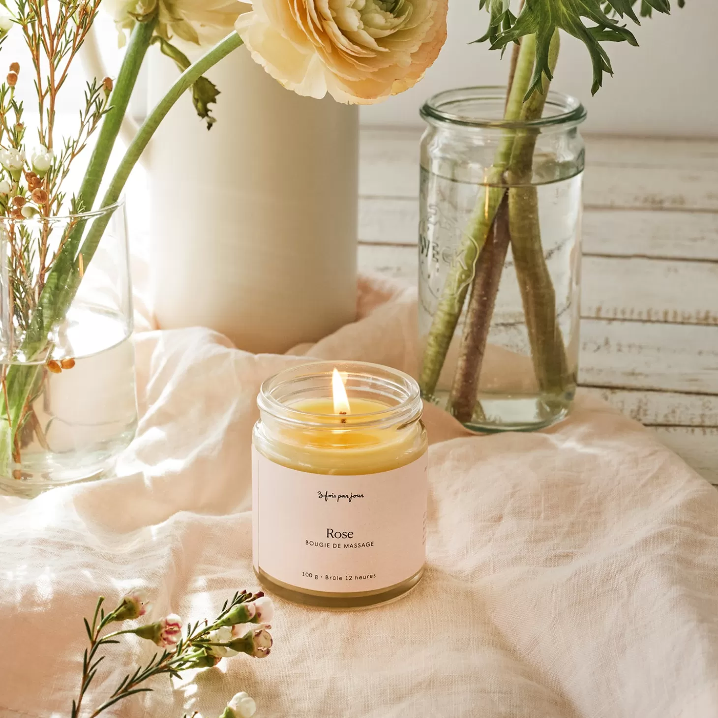 Trois fois par jour Bougie De Massage - Rose New