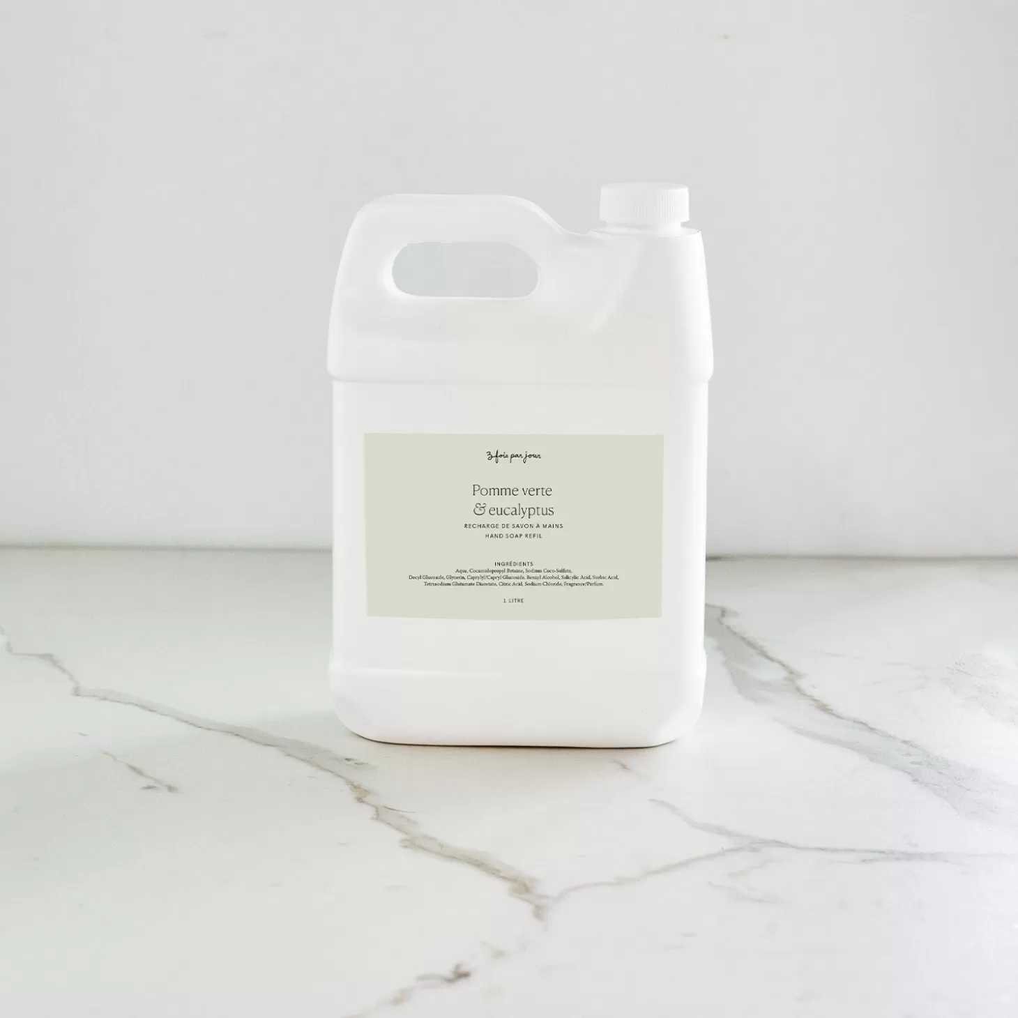 Trois fois par jour Recharge 1 L - Savon A Mains - Pomme Verte & Eucalyptus New