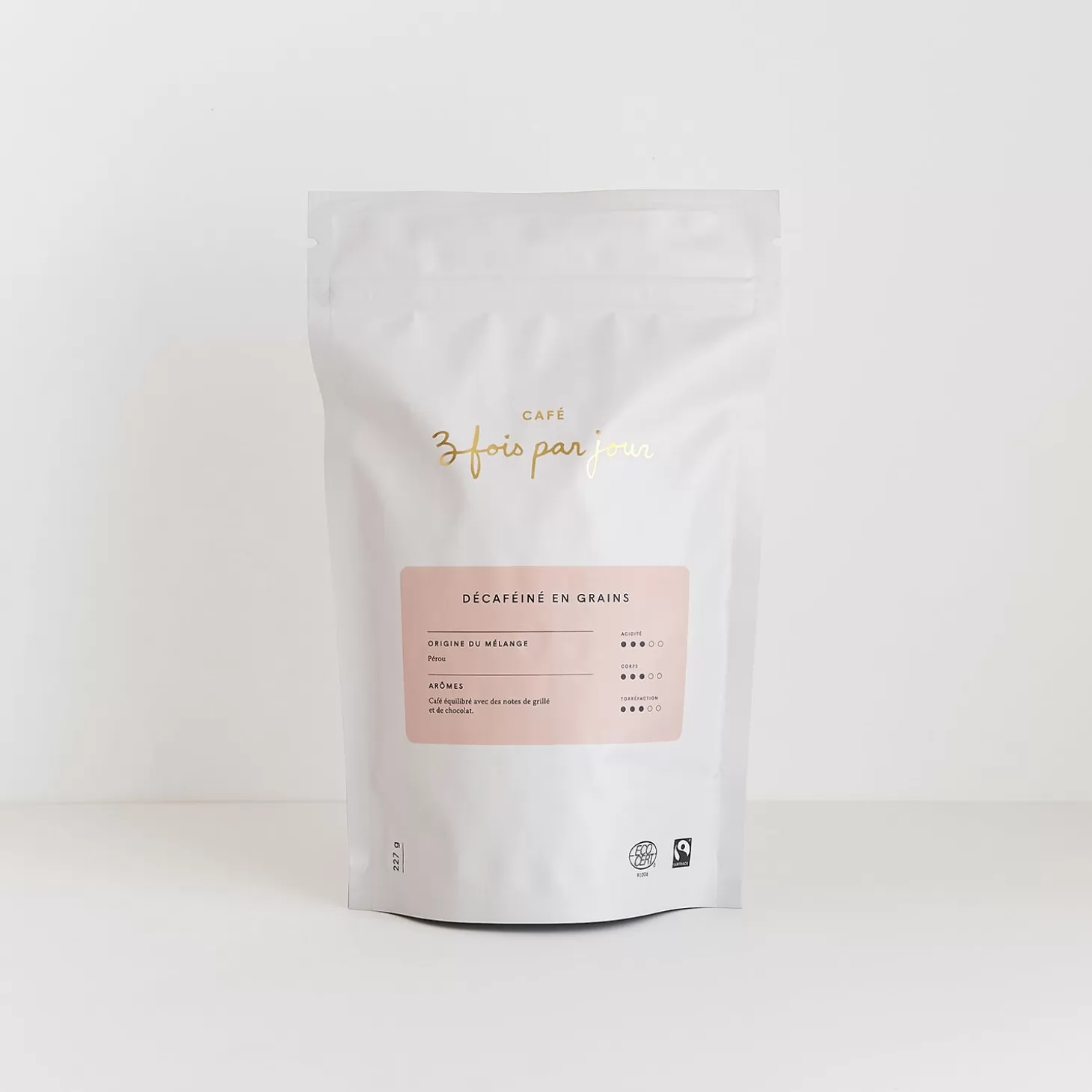 Trois fois par jour Sac De Cafe Decafeine En Grains Sale