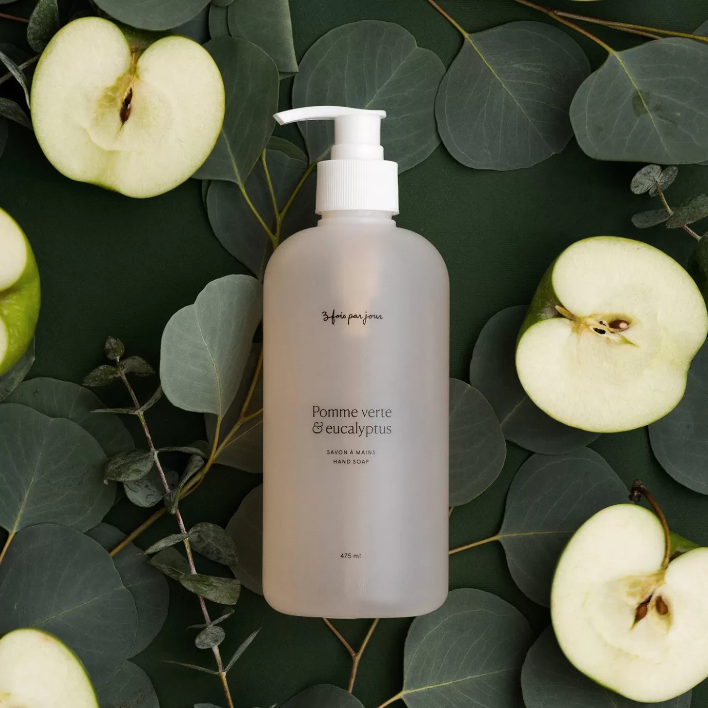 Trois fois par jour Savon A Mains — Pomme Verte & Eucalyptus Flash Sale